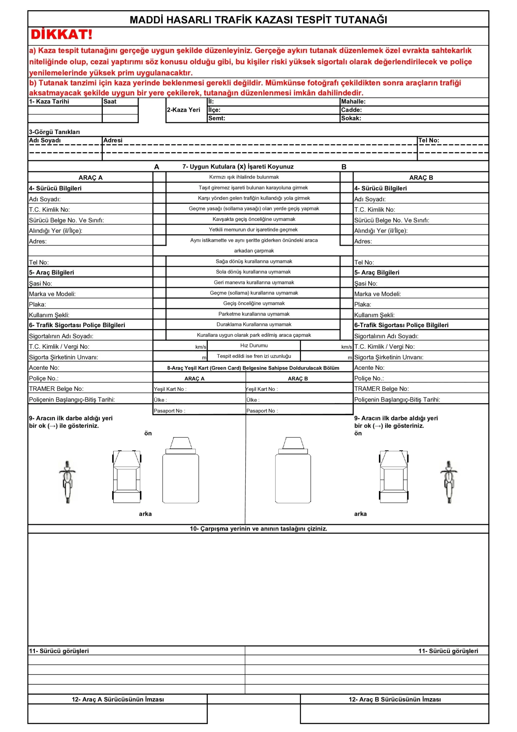 Kaza Tespit Tutanağı